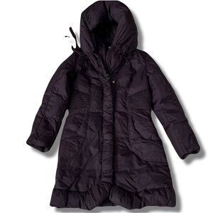 Tahari Purple Ruffle Puffer Jacket – Size XS | Quiet Luxury | Winter Glam |